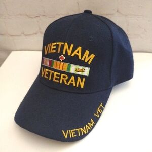 Vietnam Veteran Ribbon Navy Blue Embroidered Adjustable Hat Cap w/ Canadian Pin